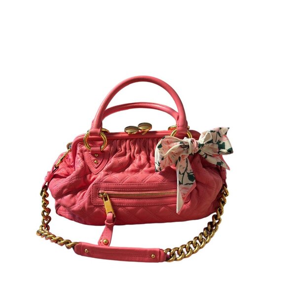 Marc Jacobs Pink Quilted Leather The Stam Bag, Luxury Oversized Rare Barbiecore - Picture 1 of 11